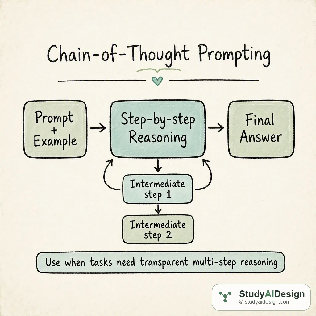 Hand-drawn card showing a titled diagram of chain-of-thought with three boxes and arrows