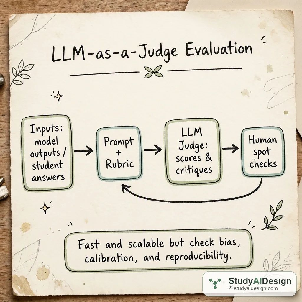 Sketch of an LLM judging sample answers as a flowchart