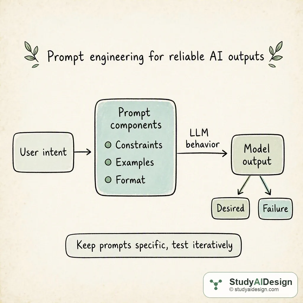 hand-drawn flow showing user prompt, model, and response with annotations